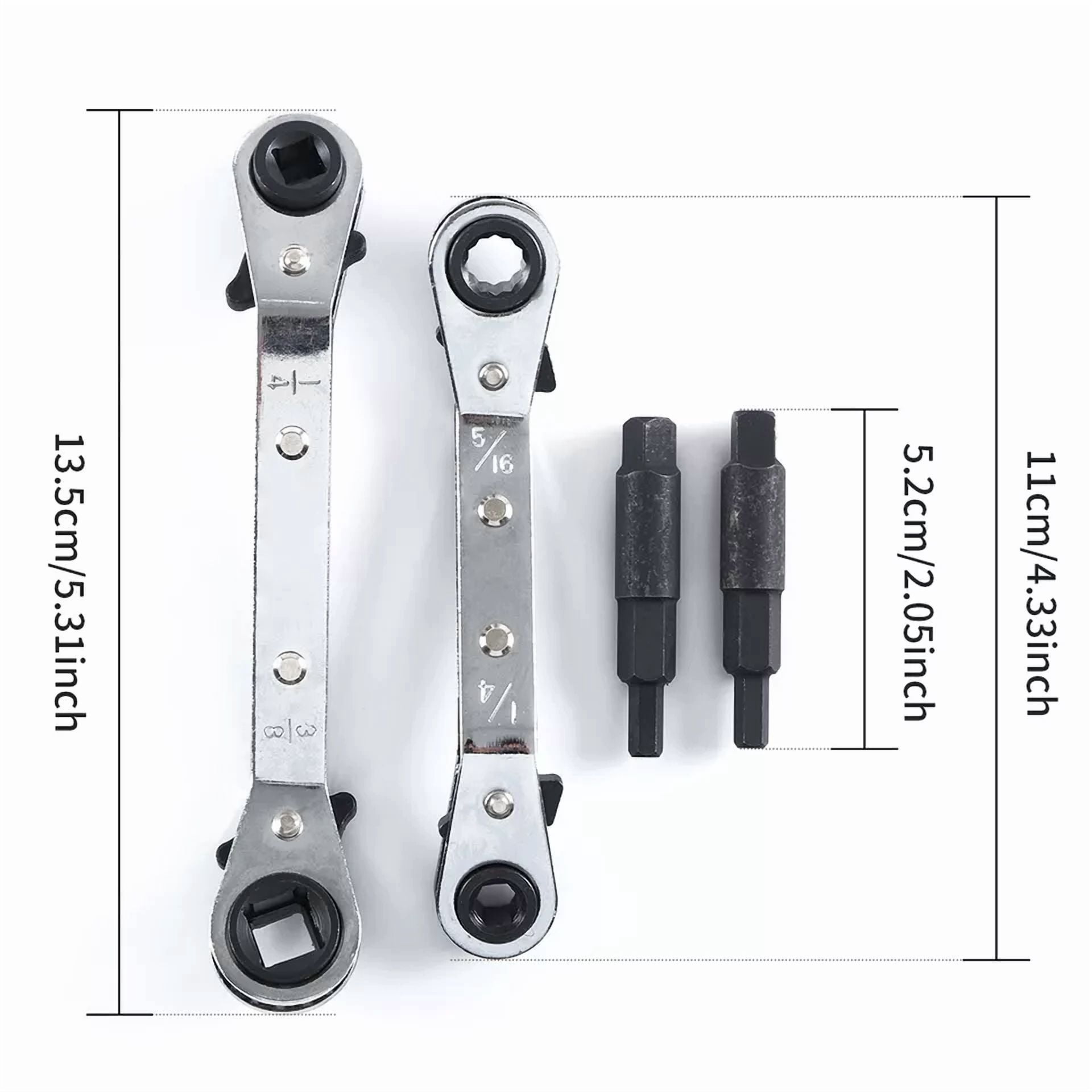 BUTTERFLY- 3/8” To 1/4”, 5/16'' X 1/4'' Refrigeration Hvac Service Wrench Set With Hex Bit