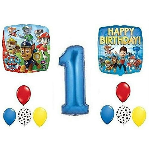 PAW PATROL Chase Dog 1st #1 Blue 11 Piece Birthday Party Mylar and Latex Balloons Set