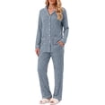 thumbnail image 3 of Weekease Pajama sets for Women Button up Tops Drawstring Pants Sleepwear Contrast Piping Fall Nightwear with Pockets, 3 of 7