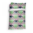 thumbnail image 4 of Psychedelic Portable Fabric Shopping Tote, Eyes on Geometric Vintage Triangles Stripes Funky Trippy Look Art, Everyday Use Foldable and Study Grocery Market Bag, Fuchsia Green and Blue, by Ambesonne, 4 of 4