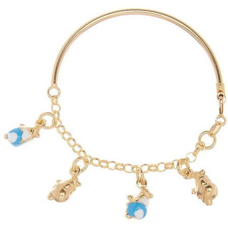 18kt Gold-Plated Sterling Silver Kids' Blue Enamel Elephant Charm Bangle Bracelet, 6