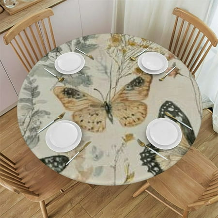 

SHERONV Butterflies Flowers Round Tablecloth Stain-Resistant 100% Polyester Waterproof Fabric for Indoor Outdoor Restaurant Wedding Party Picnic Dining Kitchen Farmhouse 42 -46