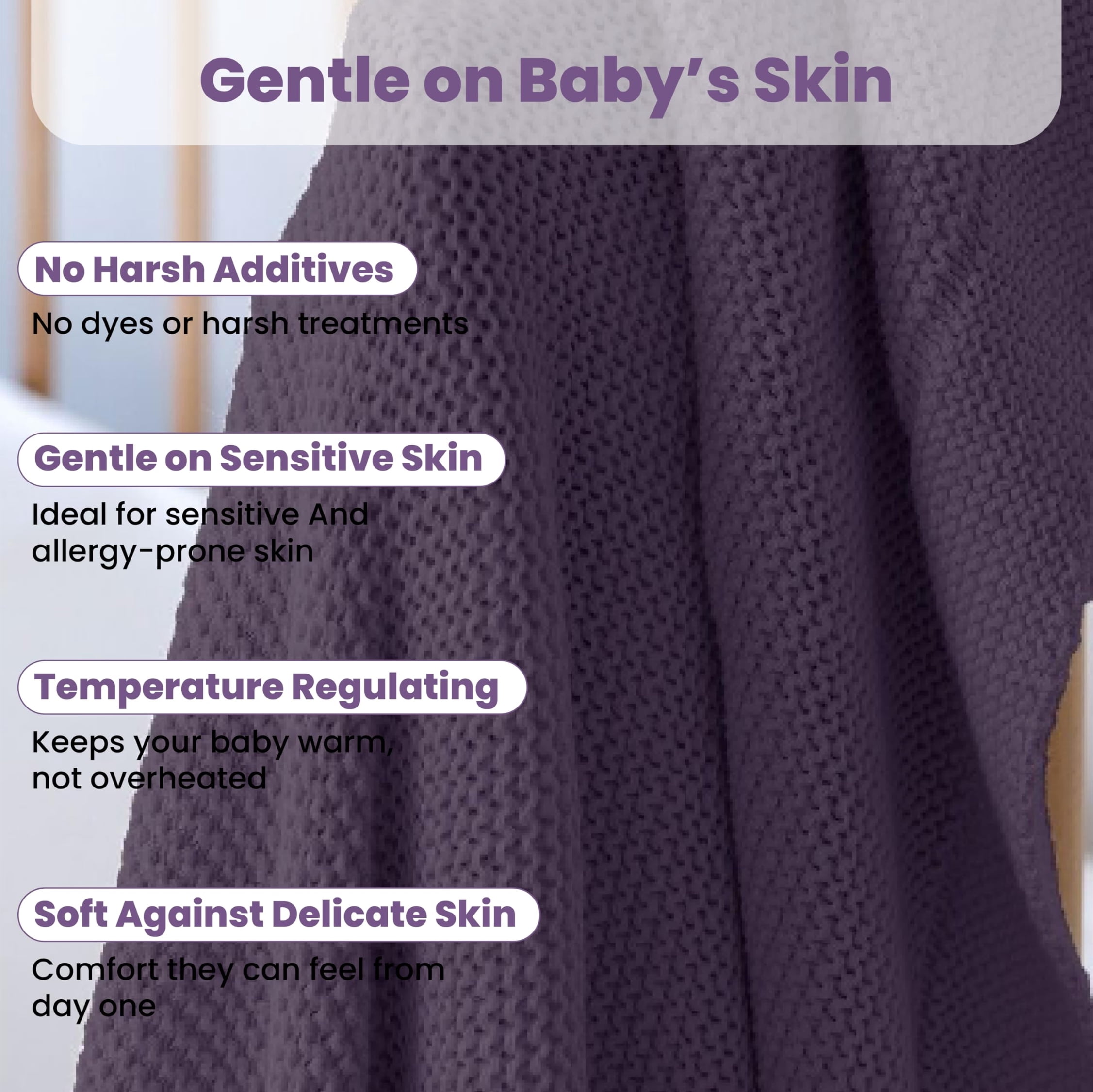Little Dedi 100% Organic Cotton Baby Knitted Blanket with Gift Box - Soft Toddler, Crib, Stroller Blanket - Neutral Swaddle and Receiving Blanket for Newborns, 30"x40", Sweet Grape