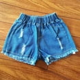 thumbnail image 5 of PINQI Kids Cartoon Shorts Little Girls Denim Shorts with Pocket Girls Solid Color High Elastic Waist Button Ripped Jeans 1-8 Years, 5 of 8