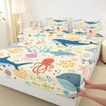 thumbnail image 5 of Manfei Cartoon Whale Shark King Sheets, Sea Coral Animal Bedding, Cream Blue, 4pcs, 1 Flat Sheet, 1 Fitted Sheet and 2 Pillowcases, 5 of 6