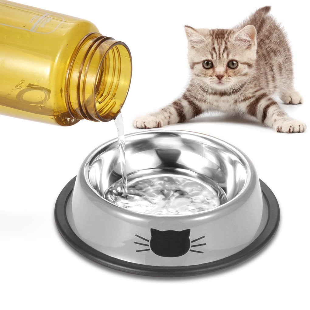 Stainless Steel Cat Bowls Stainless Steel Pet Cat Bowl Kitten Puppy Dish Bowl Non-Skid for Small