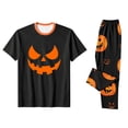 thumbnail image 4 of Family Halloween Pajamas Matching Sets, Black Jack‑o‑Lantern Face Soft Short Sleeve Top and Long Pants Halloween Pajamas for Family, 2 Piece Holiday Sleepwear Halloween Family Pjs Set, 4 of 7