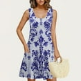 thumbnail image 3 of JTZGDY Dresses for Women Girls Cute Summer Floral Pattern Print Sleeveless Scoop Neck Tank Dress Loose Flowy Beach Sundress with Pockets Navy#03 M, 3 of 8
