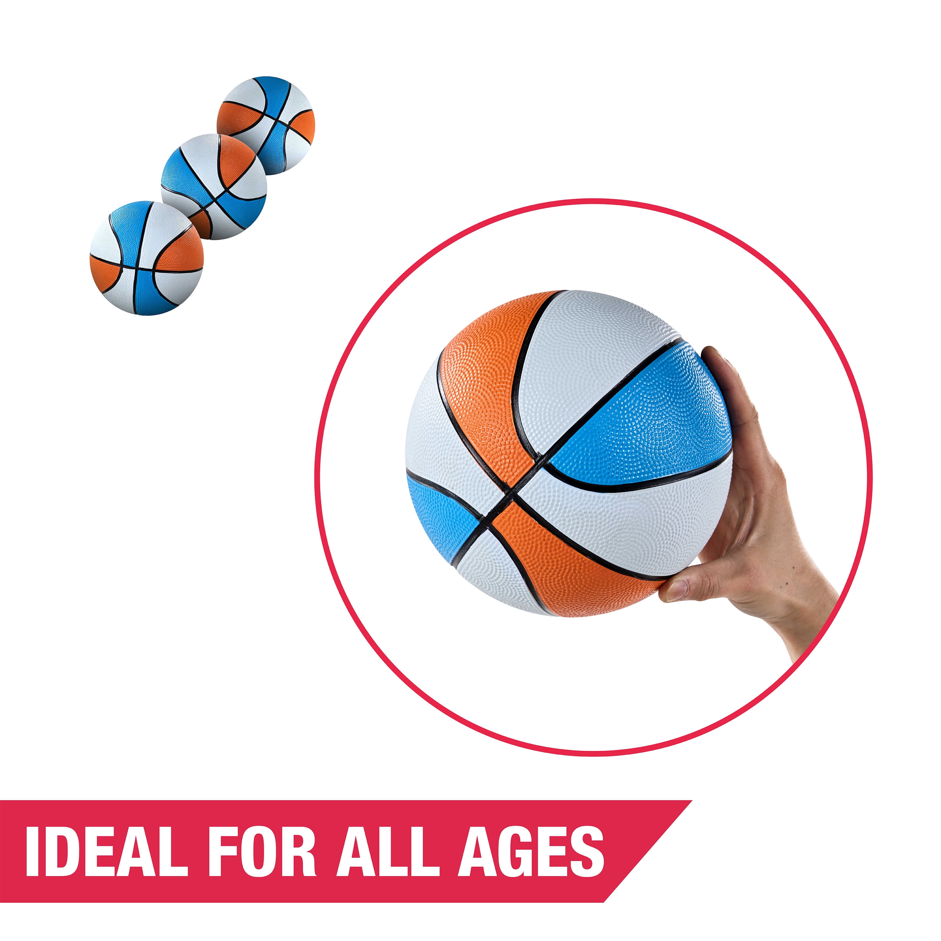 Basketball, Indoor & Outdoor 3-pk, Orange White and Blue Color 7-inch Diameter Rubber Ball, Size 3 , Perfect for Arcade Games by Hall of Games
