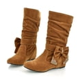 thumbnail image 2 of Leozcaa Women's Mid Calf Boots Soft Suede Low Heel Rhinestones Bow Tie Non-Slip Fall Outdoor Booties, 2 of 5