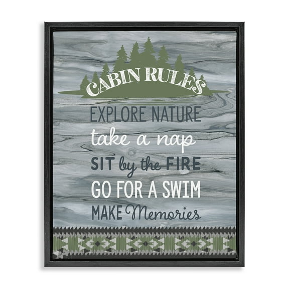Stupell Industries Cabin Rules with Rustic Pattern Text & Numbers Painting Black Floater Framed Canvas Art Print Wall Art, 17 x 21