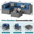 thumbnail image 2 of Walsunny 5 Pieces Outdoor Furniture Patio Sectional Sofa Set, Wicker Rattan Conversation Sets with Cushions and Glass Table, Silver Rattan Dark Blue Cushions, 2 of 8