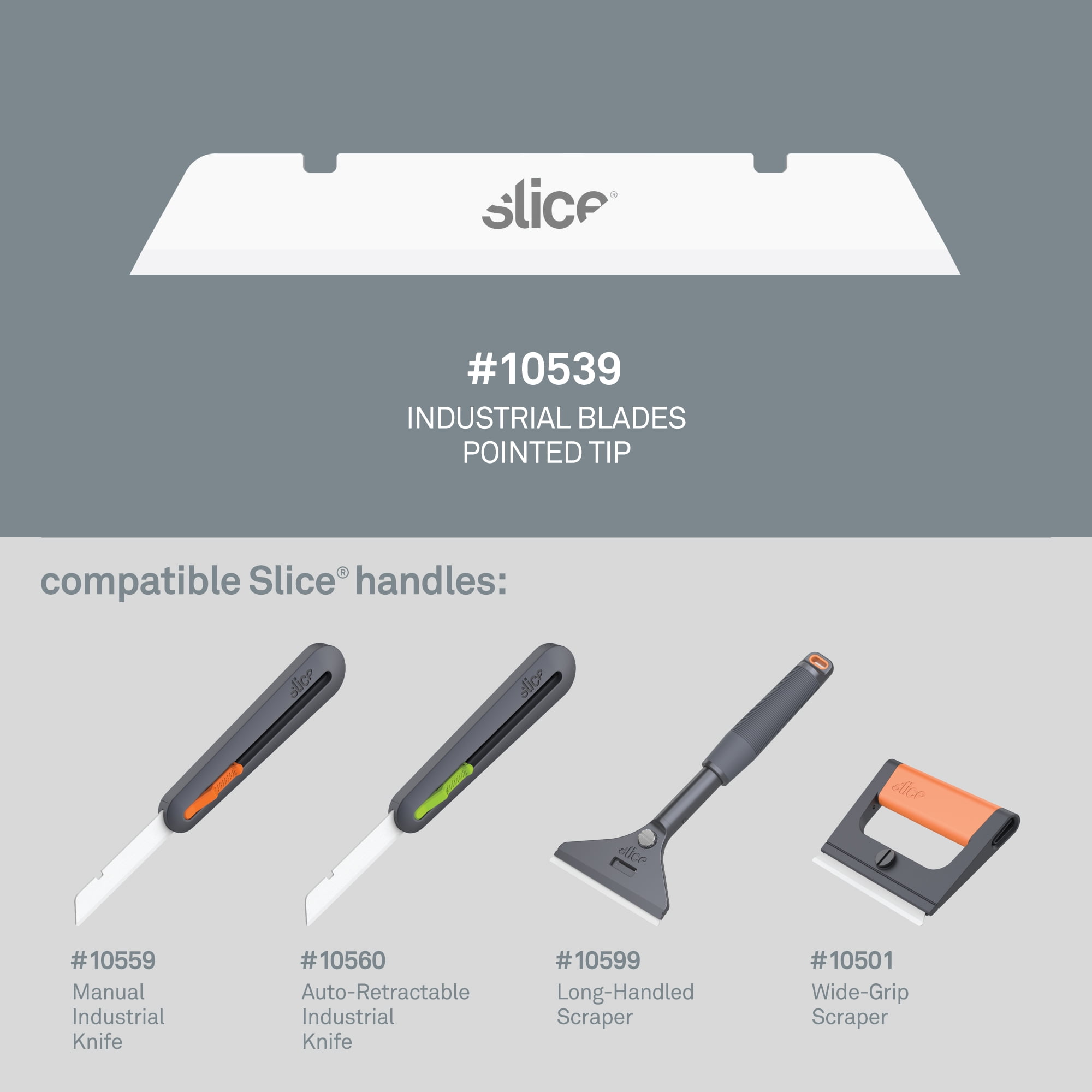 Slice 10539 Replacement Extra Long Industrial Blades - Pointed Tip | Finger-Friendly, Micro Ceramic Safety Blade - Pack of 4