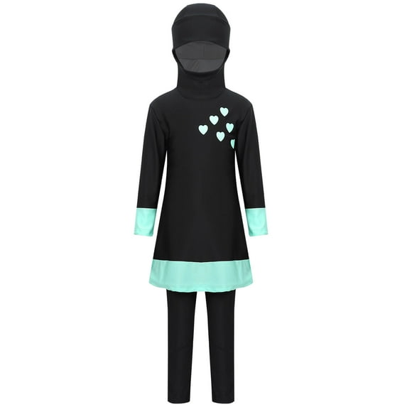 iefiel Girls 2-Piece Swimwear Full Cover Hijab Modesty Burkini Islamic Top Pants Swimming Costume UPF 50+ Black 140