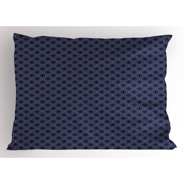 Navy Blue Pillow Sham Abstract Geometric Entangled Circles Ring Shapes ...