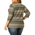 thumbnail image 3 of Unique Bargains Women's Plus V Neck 3/4 Sleeve Stripe Boho Knit Blouse 1X Green, 3 of 8