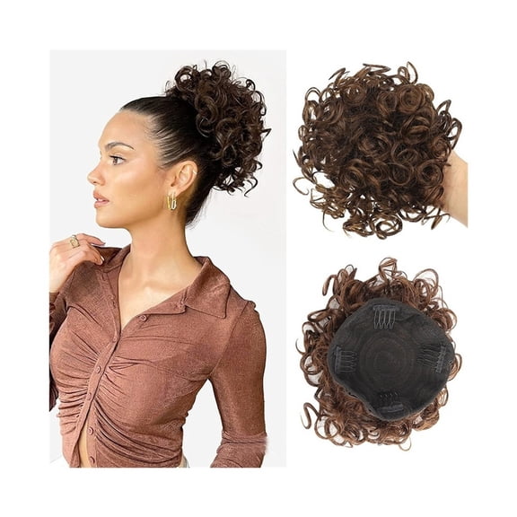Synthetic Messy Bun Hair Piece Short Elastic Drawstring Hair Buns Clip in Curly Ponytail Hairpiece