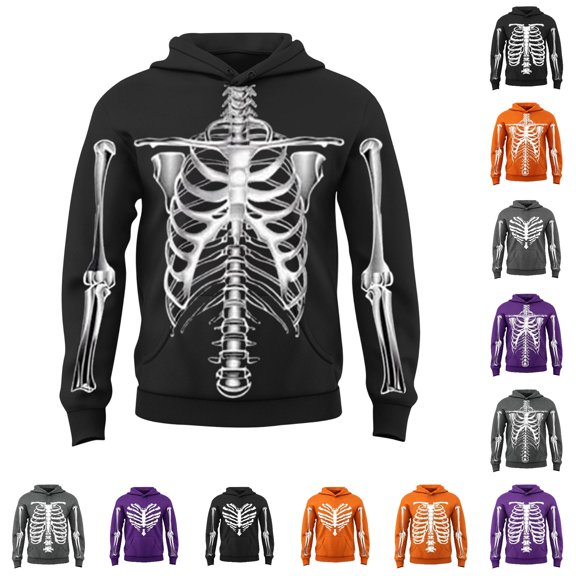 CUZIBR Boys Unisex Kids Halloween Skeleton Graphic Hoodie Front Sleeve Bone Print Long Sleeve Pullover Hooded Sweatshirt Holiday Party Casual Fall Tops,Black-B,3-4 Years