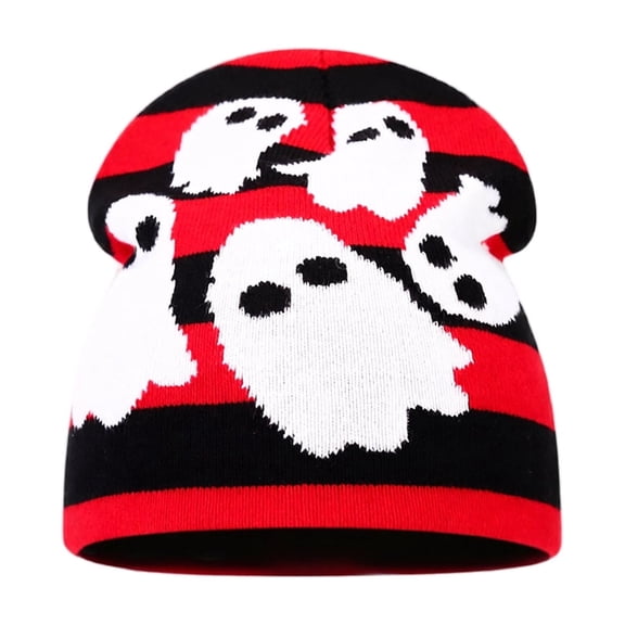 Voska Funny Halloween Pumpkin Skull Jacquard Knitted Pullover Hat Warm Woolen Festival Beanie for Autumn and Winter A One Size