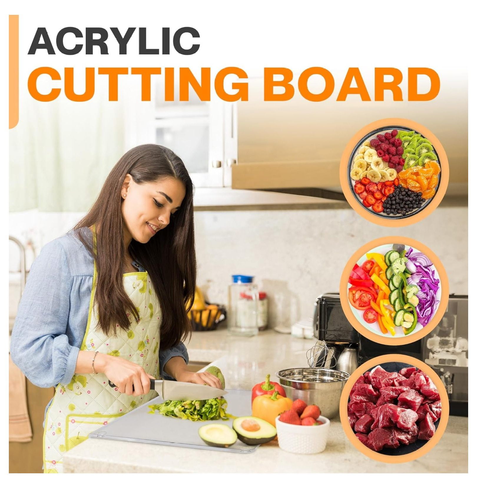 Clear Cutting Board for Countertop – 24 x 18-inch Acrylic Cutting Boards for Kitchen Counter – Food-Grade Acrylic Chopping Board with – Non-Slip Feet