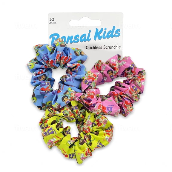 Bonsai Kids 3-Piece Ouchless Hair Scrunchies, Satin-Finish Ponytail Holders for Girls and Women