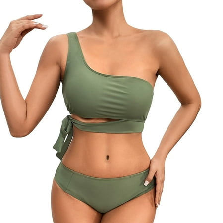 Sngxgn Women Swimsuit Bikini Set High Waisted Push up Cheeky Drawstring Two Piece Bathing Suit(AG XL)