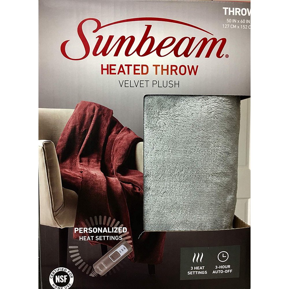 Sunbeam Velvet Plush Electric Heated Throw with 3 Heat Settings and