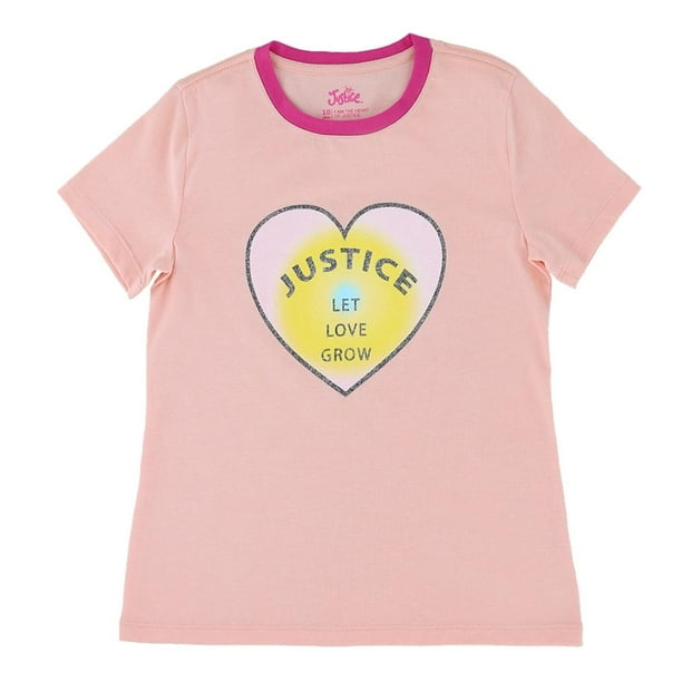 Playera Para Niña Justice Manga Corta Estampado Corazon Rosa Talla 10