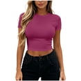 thumbnail image 2 of Otntypg Womens Short Sleeve Cropped Athletic T Shirts - Buttery Soft Summer Crop Tops Slim Fit Y2k Basic Solid Color Crew Neck Tees for Workout Going Out Tshirts, 2 of 7