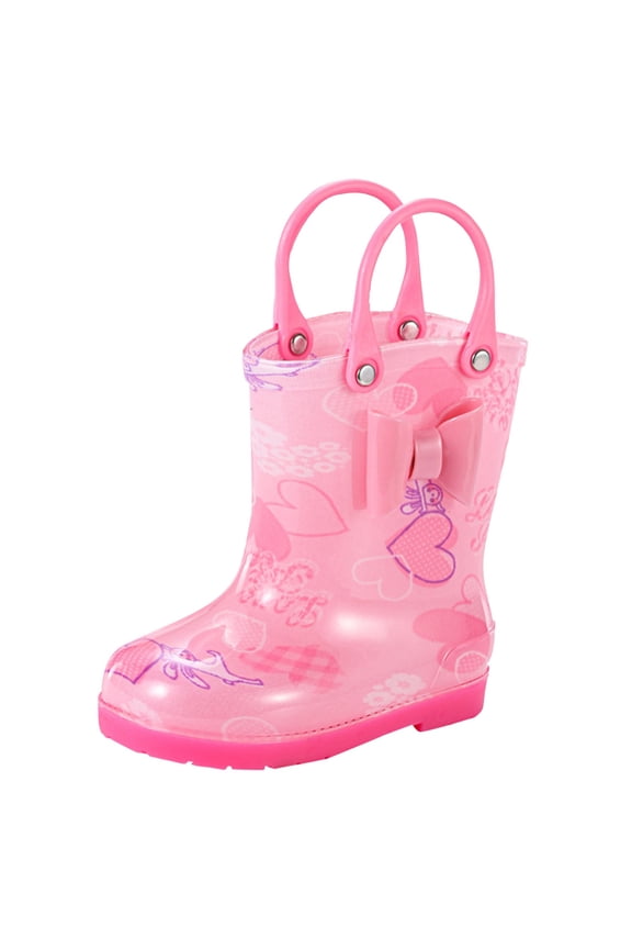 Toddler Kids Glitter Light Up Waterproof Rain Boots for Girls Sparkle Rainbow Rain Shoes with Easy On Handles(Pink,8.5)
