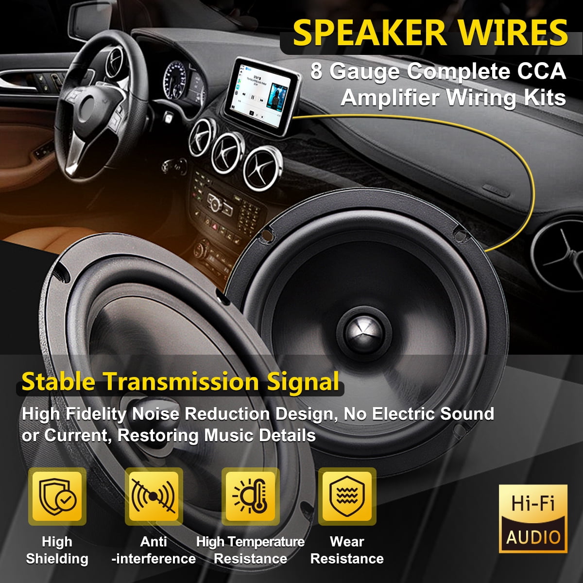 8 Gauge AMP Wiring Kit, 8 AWG Amplifier Car Audio Install Kit, Car Subwoofer Cable, Connection for Subwoofer & Speaker, with Power Cable, Ground Cable, RCA Cable, Remote Cable, Fuse Holder, Terminals