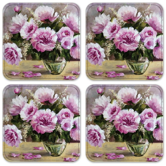 Vinyl Drink Coasters - Set of 4 - Purple Flowers in a Vase