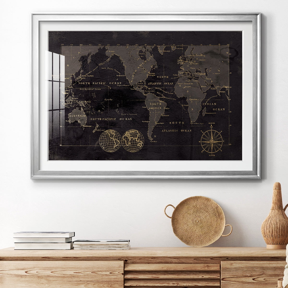 Black Gold Map Premium Framed Print - Ready to Hang