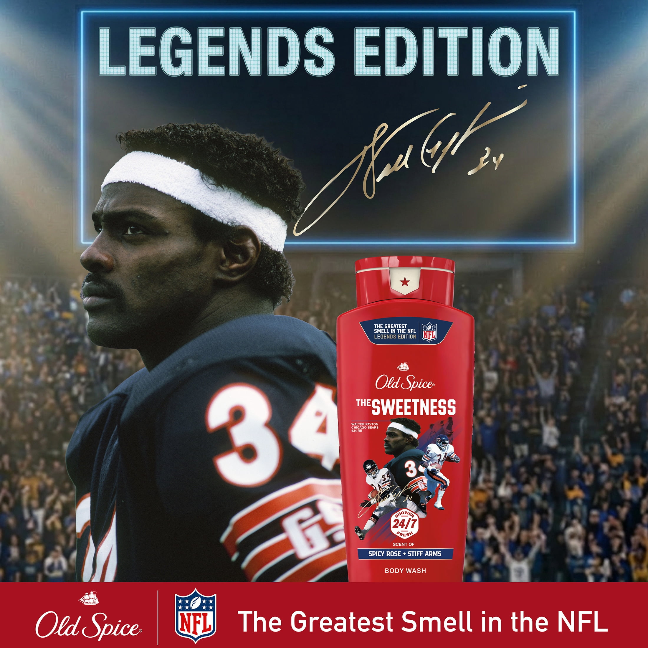 Old Spice Body Wash for Men, NFL Collection, Walter Peyton, Scent of Spicy Rose + Stiff Arms, 24 fl oz