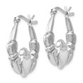 thumbnail image 2 of Sterling Silver Rhodium-plated Polished Claddagh Hoop Earrings, 2 of 3