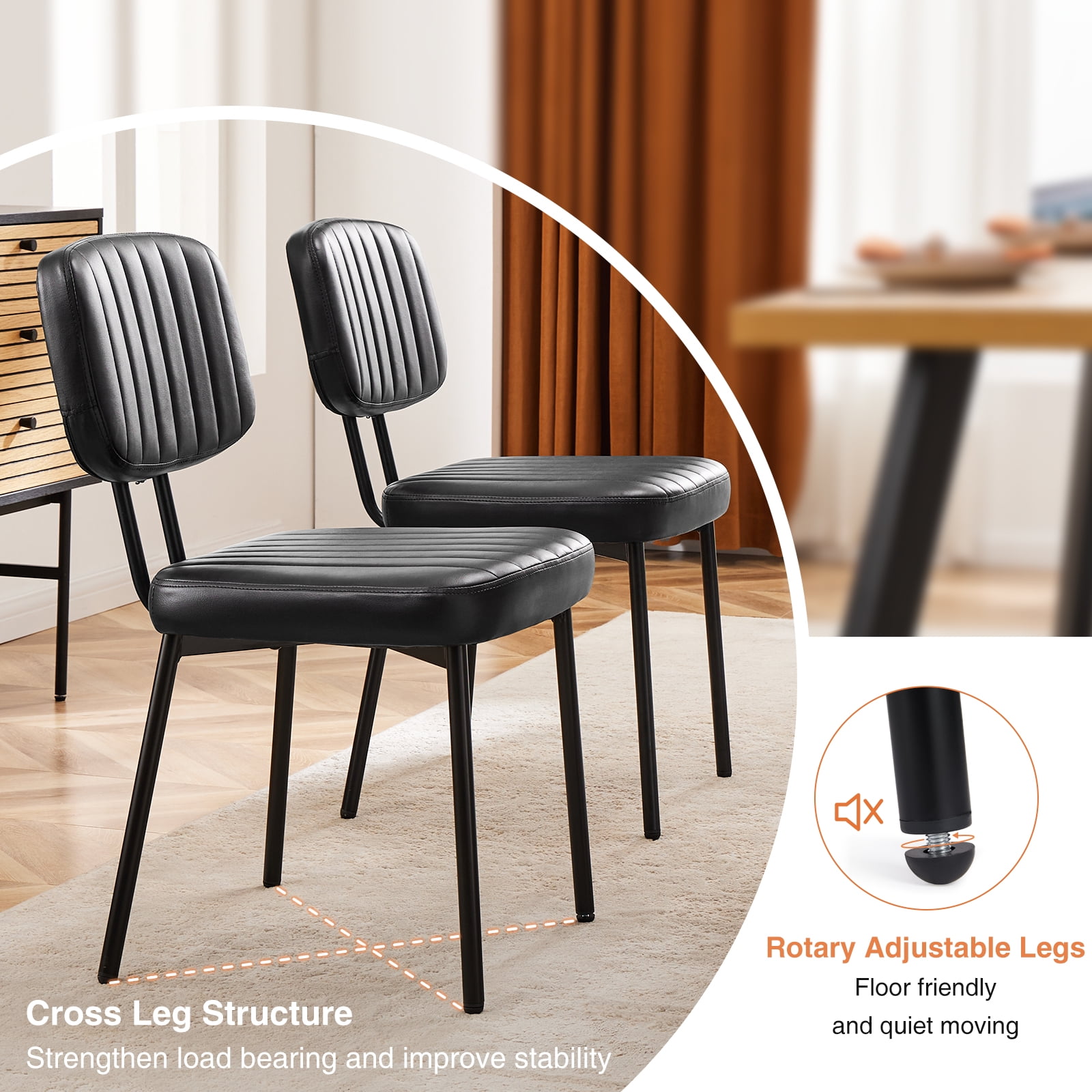 CONCETTA Mid-century Modern Dining Chairs, Kitchen Chairs Set of 2, Black