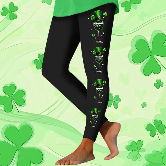 Homenesgenics Up to 50% off Women's St. Patrick's Printed Casual Hip Lifting Yoga Pants Leggings Stretch Pants Training Leggings Pants Green XL