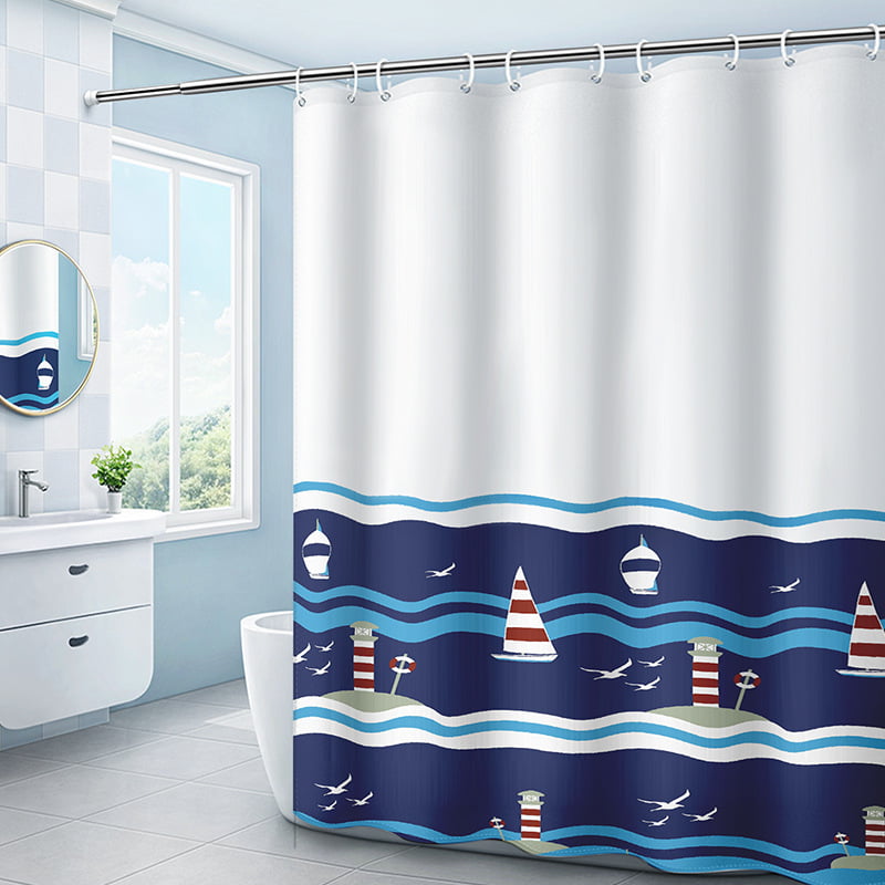Waterproof Fabric Cute Cartoon Camper Shower Curtain Liner Bathroom Mat Hooks 