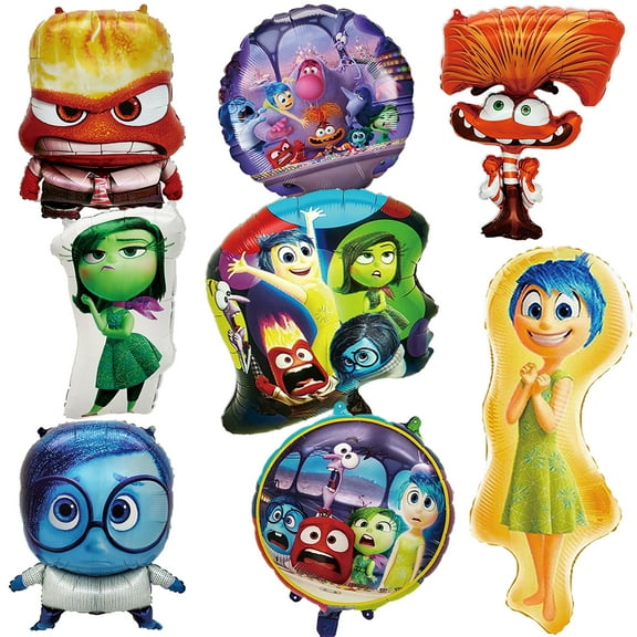 8Pcs Inside-Out Theme Party Balloons for Kids, Emotions Character Foil Decoration Balloons Joy Anxiety Sadness for Party Supplies