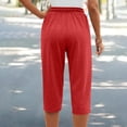 thumbnail image 4 of MLQIDK Pedal Pushers for Women Capri Pants Knee Length Trendy Summer High Waisted Cropped Pants Dressy Casual Crop Capris with Pockets Red M, 4 of 5