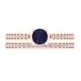 thumbnail image 2 of 0.85 ct Brilliant Round Cut Blue Sapphire 14k Rose Gold Solitaire with Accents Engagement Bridal Wedding Ring Band Set size 8.25, 2 of 7