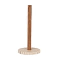 thumbnail image 4 of Bloomingville Acacia Wood Paper Towel Holder with Scalloped Travertine Base, Natural and Cream Color, 4 of 4