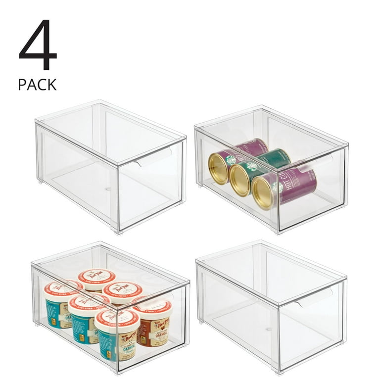 mDesign mdesign stackable storage containers box with pull-out drawer -  stacking plastic drawers bins for kitchen pantry and cupboard