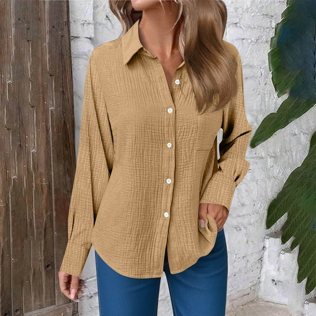 Soki Womens Button Down Shirt Linen Button Up Shirts for Women Long Sleeve Summer Shirt Collared Blouse Linen Tops