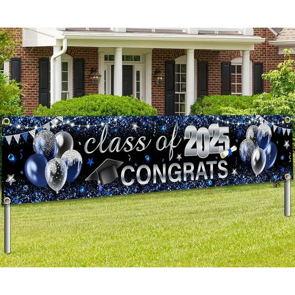 2025 Graduation Decorations-Blue Class of 2025 Banner Large Yard Sign Congrats Grad Banner for Graduation Party Supplies(19*98 inch Blue)
