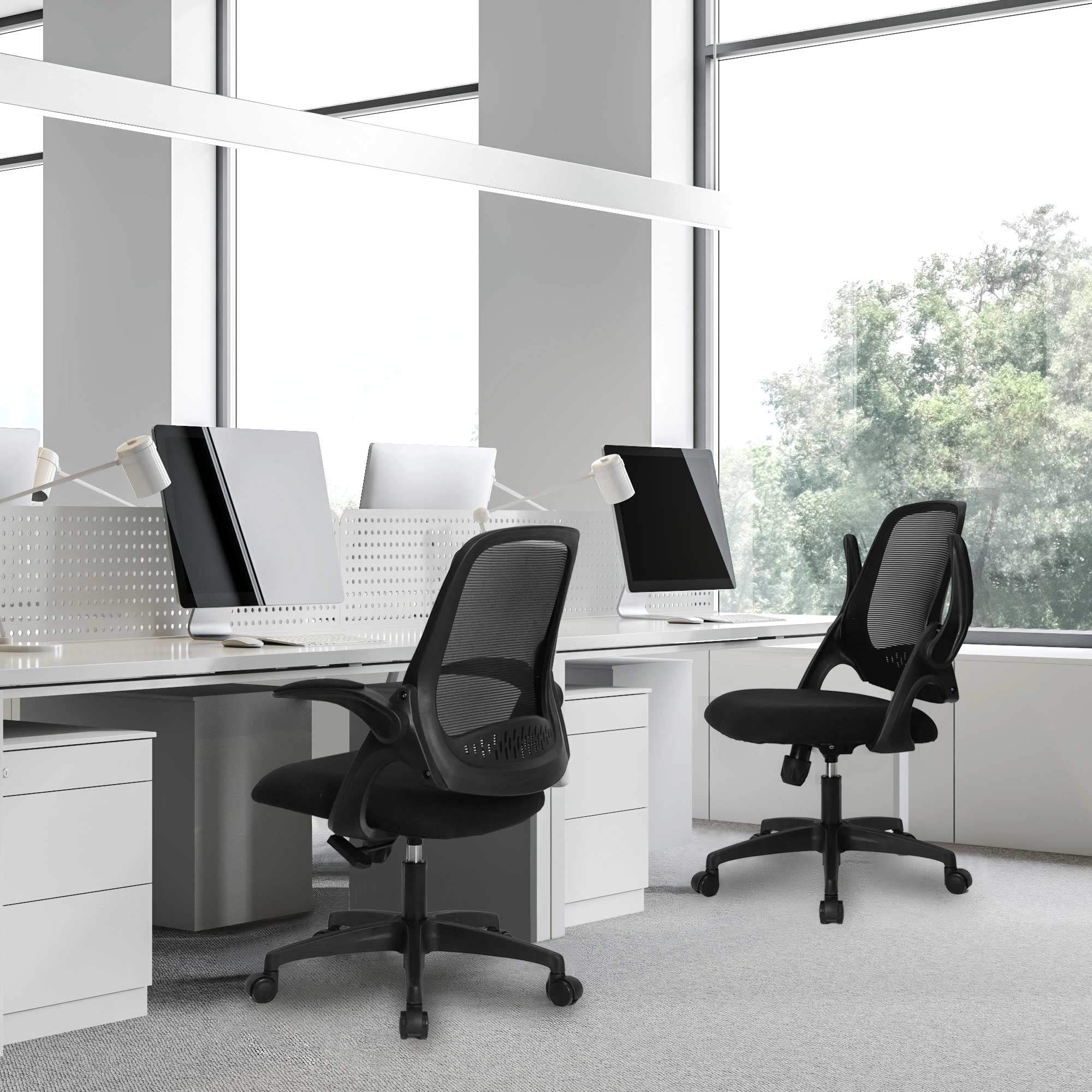 NEO CHAIR Office Chair, Flip-up Padded Armrests Desk Chair, Ergonomic Back Support, Black