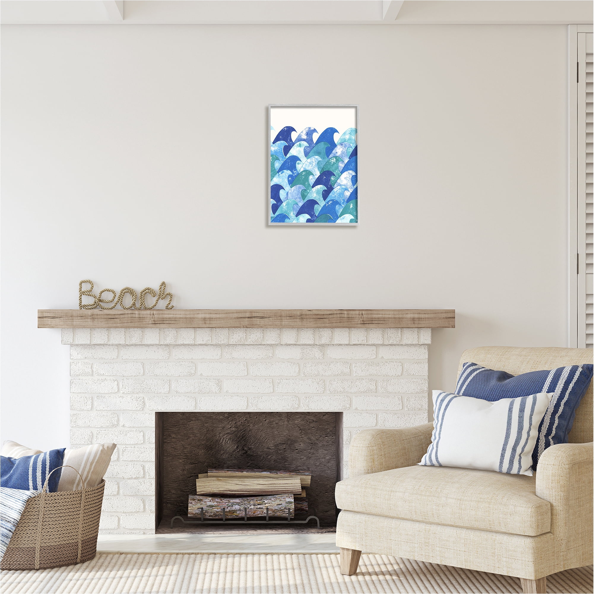 Stupell Industries Abstract Sea Waves Abstract Painting Gray Framed Art Print Wall Art, 16 x 20