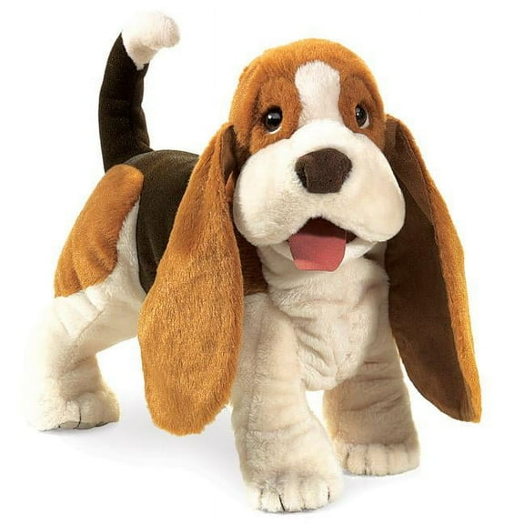 Folkmanis Puppet Basset Hound Puppet, Ages 12 , Soft Plush, Cuddle Toy, Multicolor