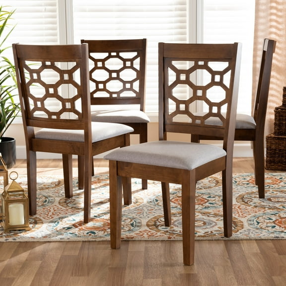 HomeStock Victorian Vintage Modern and Contemporary Grey Fabric Upholstered and Walnut Brown Finished Wood 4-Piece Dining Chair Set