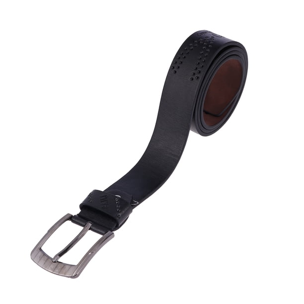 Cinturón de cuero sintético para hombre, con hebilla de pasador, estilo retro, con correa hueca, estilo vintage para vaqueros (negro)